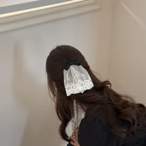 Französische schwarze Schleife weiße Spitze Haarspange elegante Lolita Haarschmuck Damen
