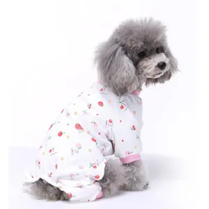 Süßer Erdbeer Kirsch Druck Haustier Hund Jumpsuit dünner Schlafanzug für kleine Hunde