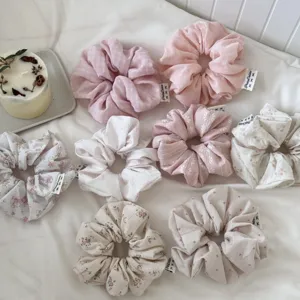 Korean pink floral scrunchies set aesthetic hair accessories for women daily styling