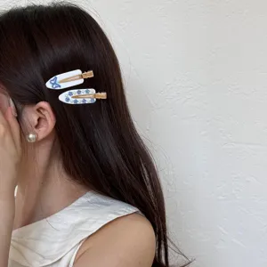 French style literary rhinestone acetate hair clip for women, side bangs clip side view main image.