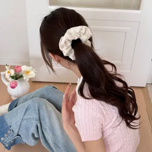 Korean floral hair scrunchie for women, elegant pony tail hair tie cute hair accessories new 2025