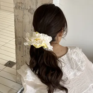 Yellow white lace hair scrunchie sweet ponytail holder cute hair accessory for women