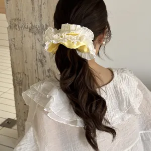 White yellow lace hair scrunchie sweet floral hair tie ponytail holder cute hair accessory