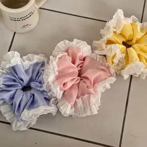 Sweet Lace Elastic Hair Scrunchies Delicate Mesh Ribbon Bow Knot Ponytail Holder Soft Fabric Headbands For Women Girls Fashion Hair Styling Accessories