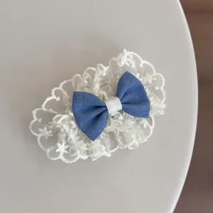 Lace edge denim blue bow hair clip sweet girl side clip duckbill hair accessory stylish