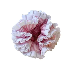 Schattige roze gestreepte plooien haarscrunchie Mori stijl elastische paardenstaart.
