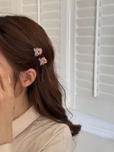 Korean sweet rhinestone bow hair claw clip, delicate small side hair accessory for women.