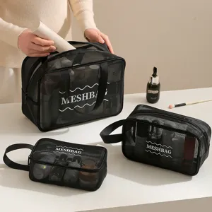 Large Capacity Mesh Toiletry Bag Breathable Beach Swimming Bag Portable Travel Makeup Organizer Handbag With Dual Handles