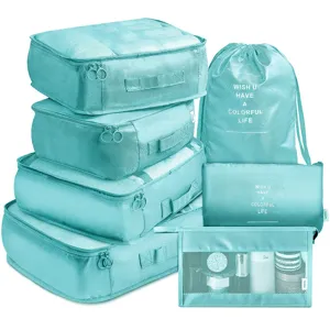 Lot de 7 Organisateurs de Bagages Voyage Bleu Clair Cubes de Rangement pour Valise