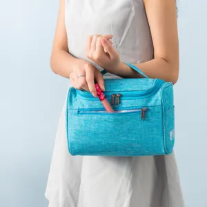 Sac de toilette suspendu en tissu oxford cationnel trousse de maquillage de voyage portable bleu