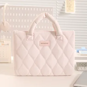 Pink quilted laptop handbag for 13 inch notebook stylish cute computer sleeve case