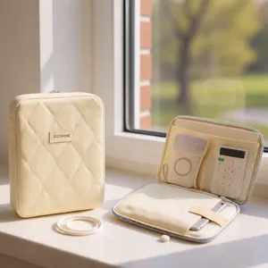 Waterproof Quilted Tablet Sleeve 11 Inch Laptop Inner Bag Multi-Compartment Portable Digital Storage Bag For Women Men