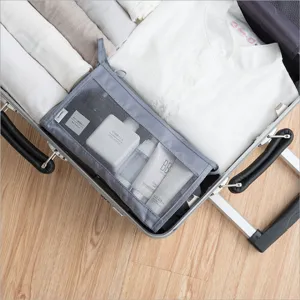 Grey mesh travel toiletry bag portable cosmetic organizer large capacity storage pouch for trips new