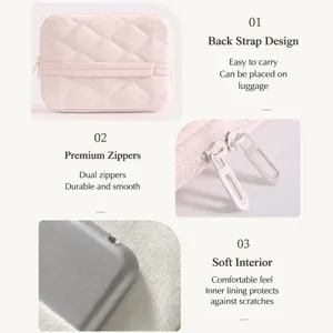 Pink quilted 11 inch tablet sleeve protective case with dual zippers and back strap for iPad.