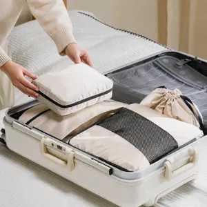 Compressible travel storage bag set, packing cubes organizer for suitcase, portable mesh bags.
