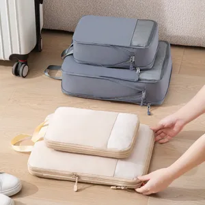 Travel packing cubes set for luggage, portable clothes organizers bags with mesh window for trip.