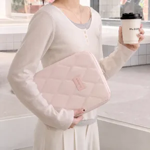 Pink quilted laptop sleeve 11 inch tablet protective storage bag for women daily use