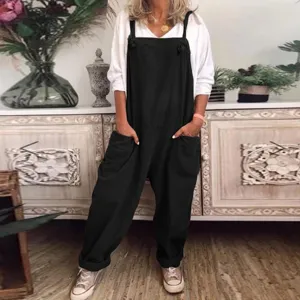 Women solid color casual loose overalls jumpsuit with long sleeve white top basic daily wear