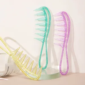 Glitter wide tooth hair comb set, plastic detangling styling comb for curly hair detail view.