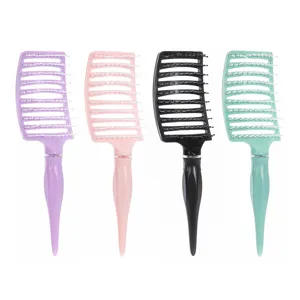 Curved vented hair brush set with detangling and massage design in four colors for styling.
