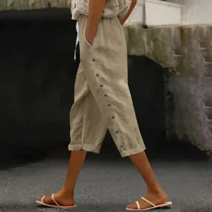 Women casual cropped pants summer elastic waist stylish comfortable breathable apparel