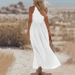 Robe longue femme été décontractée unie sans manches dos détail style extérieur.