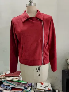 Women's winter slim short lapel zipper faux suede jacket casual outerwear coat new style.