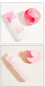 Botella para tinte rosa con escala y cepillo de masaje para el cuero cabelludo, 170ml.
