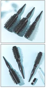 Vue détaillée de la brosse à cheveux ronde professionnelle, peigne rouleau de salon pour sécher.