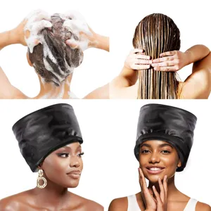Household electric hair steaming cap for deep conditioning and hair treatment. Black heated cap.