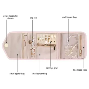 Detail view of the portable travel jewelry organizer featuring multi-functional internal details.