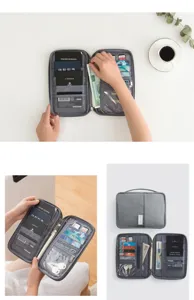 Travel document organizer multi-function passport holder bag with large capacity card slots gray.