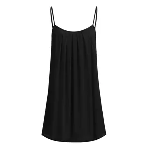 Black pleated camisole dress detail view, soft stretch nursing slip top, comfortable wear.
