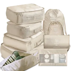 Reiseorganizer Set 9-teilig Packtaschen für Koffer Kleidung Aufbewahrungstaschen beige.