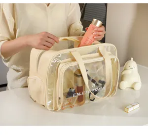 Trousse de toilette transparente et impermeable grande capacite pour voyage et plage.