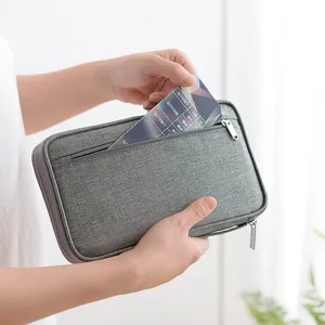 Travel document organizer bag multi-functional passport holder grey multi-layer storage