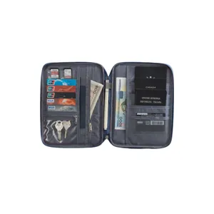 Travel document organizer passport wallet multi-functional multi-layer card holder bag blue