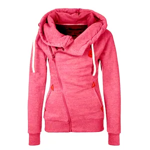 Women Casual Side Zipper Hooded Sweatshirt Long Sleeve Solid Color Pocket Drawstring Hoodies Fashion Outerwear