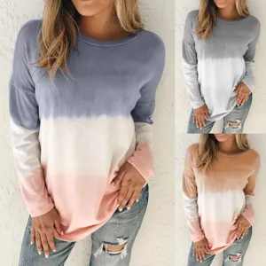 Gradient long sleeve crewneck sweatshirt women casual tie dye pullover top fall fashion