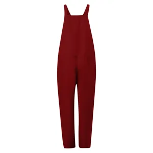 Women solid color casual overall jumpsuit dark red comfortable daily wear fashion detail view