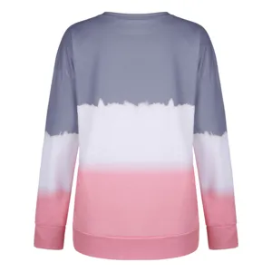 Detailed back view of the stylish casual gradient tie-dye long sleeve crewneck sweatshirt.