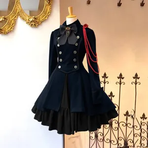 Vintage gotisch lolita langarm rüschen kleid retro schleife cosplay elegantes kleid