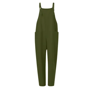 Solid color casual women's overalls with loose fit and functional pockets for daily wear.