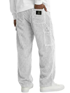 Men corduroy straight leg cargo pants vintage casual trousers back view detail shot