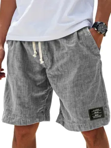 Shorts Casual de Poliéster para Hombre Color Sólido Cordón Shorts de Verano para Playa Corte Holgado Transpirable Ropa Deportiva Diaria