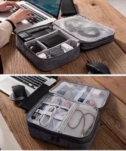 Multi-layer electronic accessories organizer bag cation polyester cable storage travel case