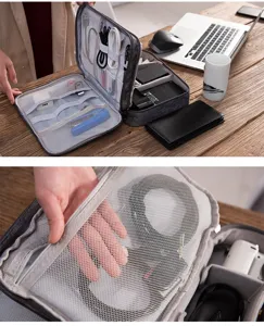 Multi-layer electronic accessories storage bag cationic polyester cable organizer pouch