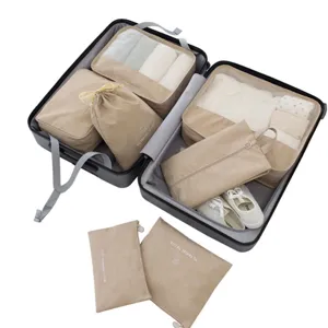 7-Piece Travel Packing Cubes Luggage Organizer Bags Set in Beige for Suitcase Packing