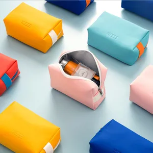 Portable PU Leather Makeup Bag Candy Color Waterproof Travel Toiletry Organizer Handbag Cosmetic Pouch For Women