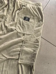 Men corduroy casual cargo pants vintage straight loose drawstring trousers winter style.